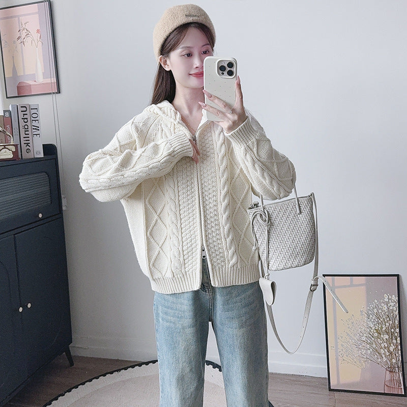 Hooded zipper loose sweater
