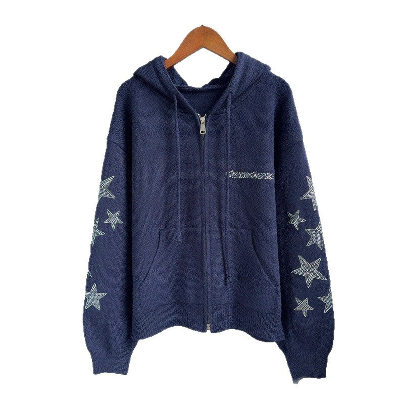 Hooded zipper long sleeved sweater
