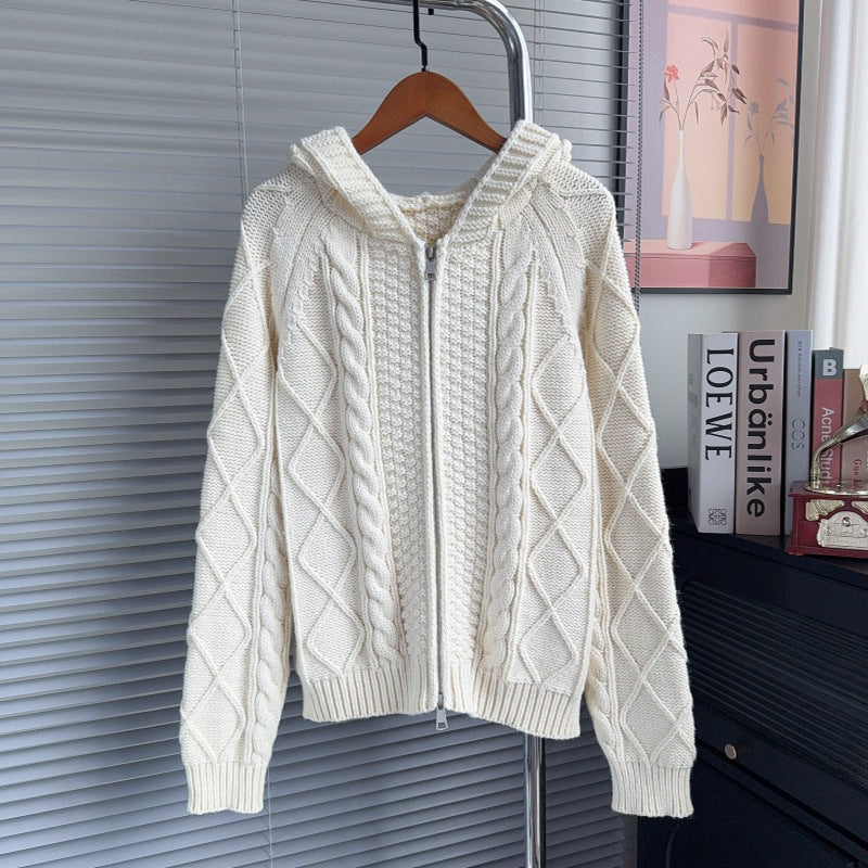 Hooded zipper loose sweater